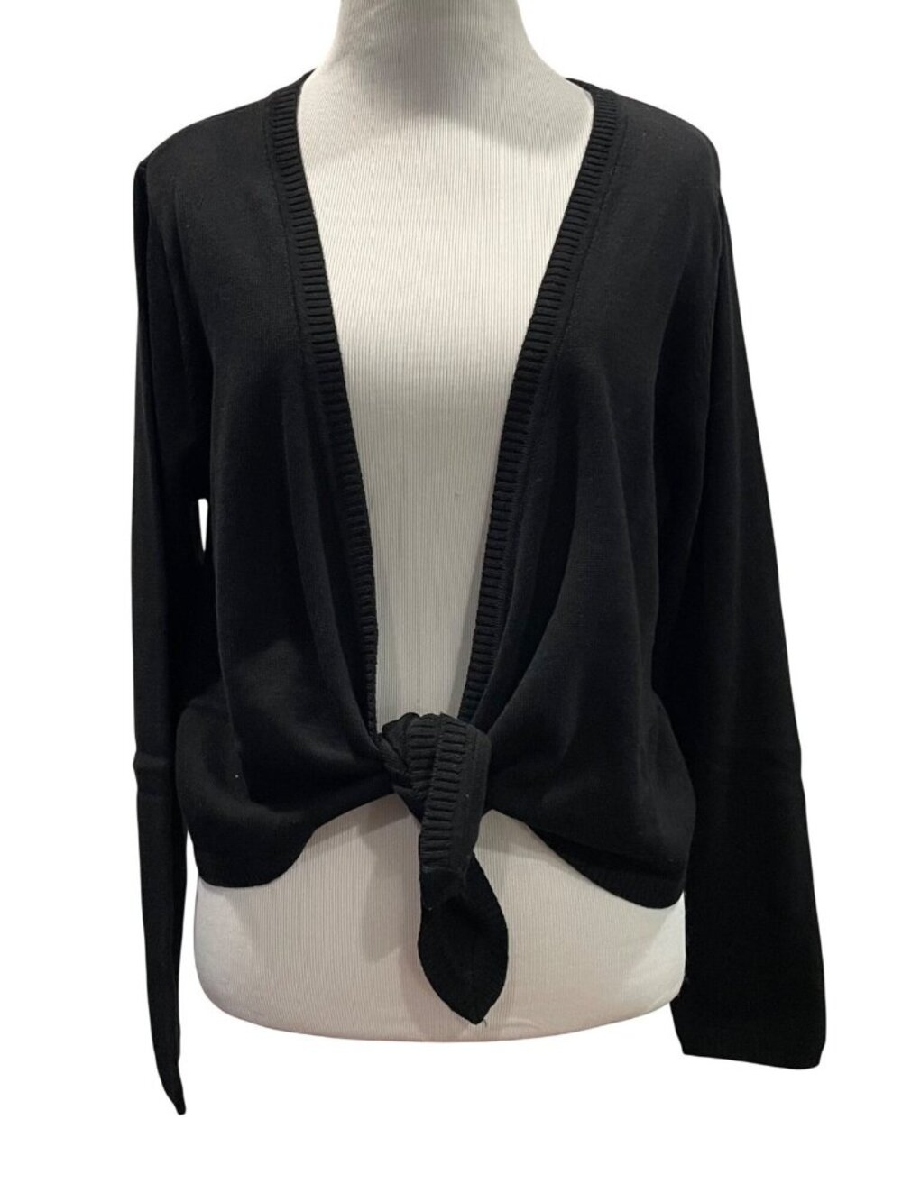 Appleseeds Whimsygoth Cardigan PL Black Tie Front Knitted Casual Minimalist New